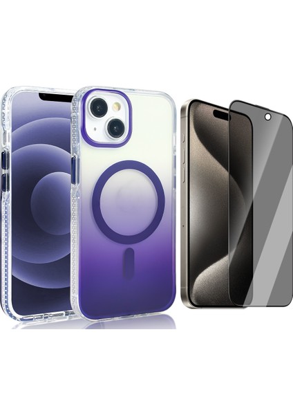 iPhone 13 Kılıf M-safe Şarj Özellikli Transparan Renk Geçişli Zore Toros Kapak + Hayalet Ekran Koruyucu