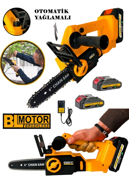 Yeni Nesil Li-On Batarya BL Motor Pro Saw Akülü Dal Budama Testere Bıçkı Makinası 2 Akülü