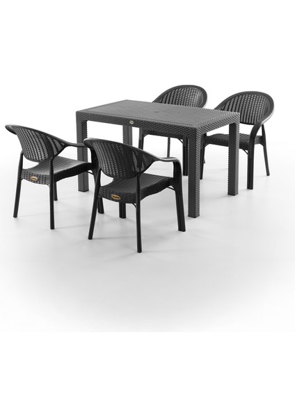 Bamboo 4 Kişilik Rattan Masa Sandalye Takımı Siyah