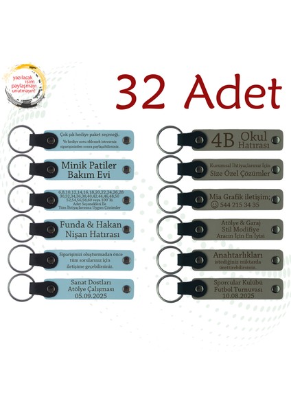 Gök Mavi & Kül Gri, 32'li Set, Kişiselleştirilebilir Hatıra Deri Anahtarlık, Doğum Günü Partisi Için