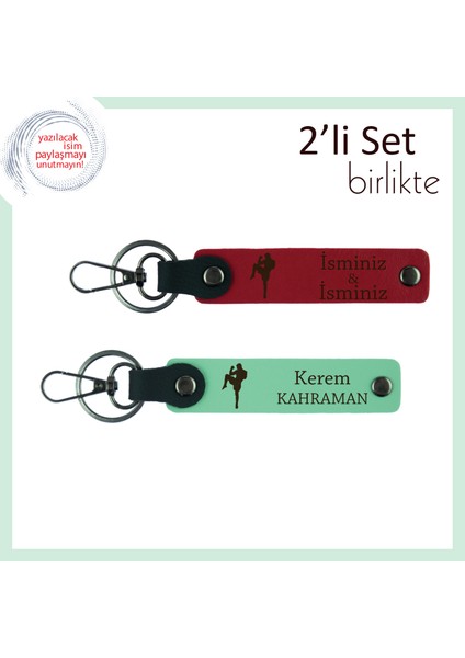 Kickboks Temalı Güçlü Ruh Hediyesi, Erkek Kardeşe Kişisel Anahtarlık Seti, Kırmızı-Açık Yeşil