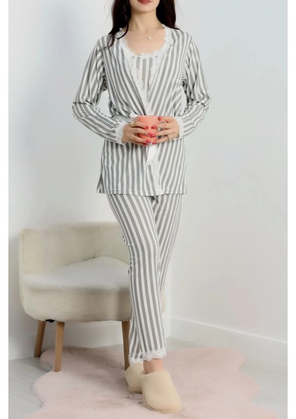 Gri Çizgili 3lü Vizon Pijama Set fiyatları