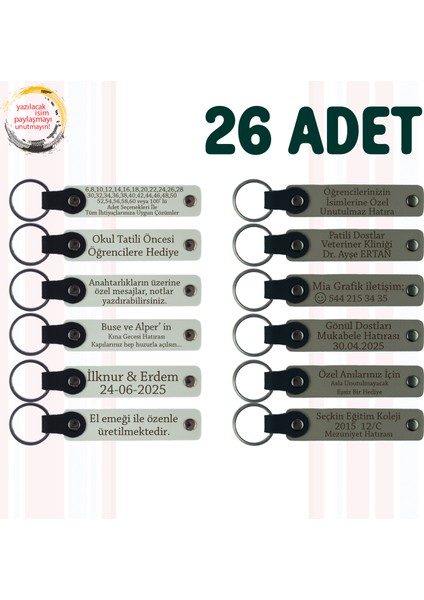 Beyaz & Kül Gri, Yaratıcı Çizim Atölyesine Hatıra, 26’lı Set, Isim Yazılabilen Deri Anahtarlık