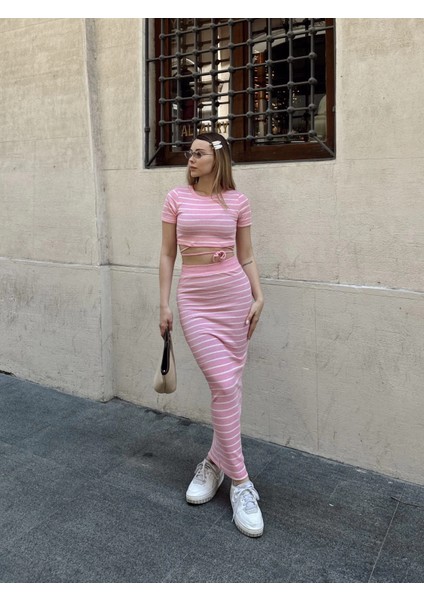 Çizgili Etekli Takım Pembe S3609 indirimleri