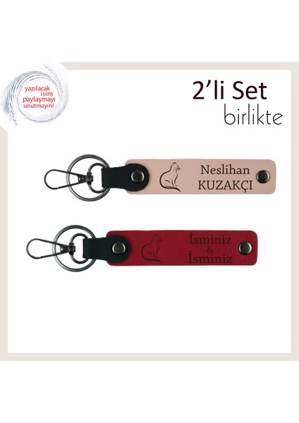 Minnoş Patili Stil Tamamlayıcı, Pati Temalı, Kişisel Yazılı 2’li Anahtarlık, Yavru Ağzı-Kırmızı