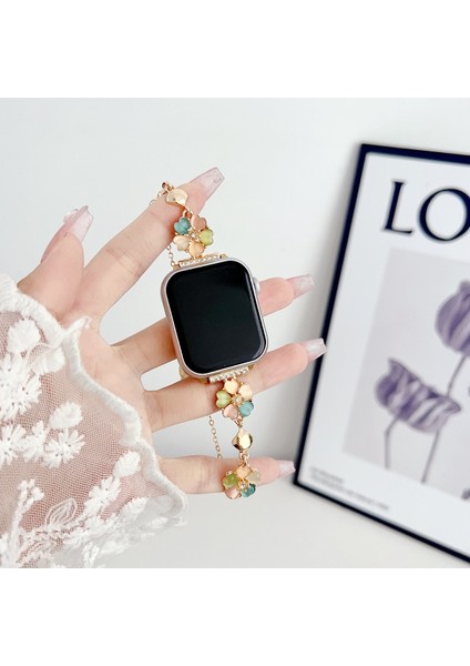 Apple Watch Seri Ultra 1 2 49 mm Çiçek Taşlı Zincir Detaylı Kalpli Şık Tasarım Kordon modelleri