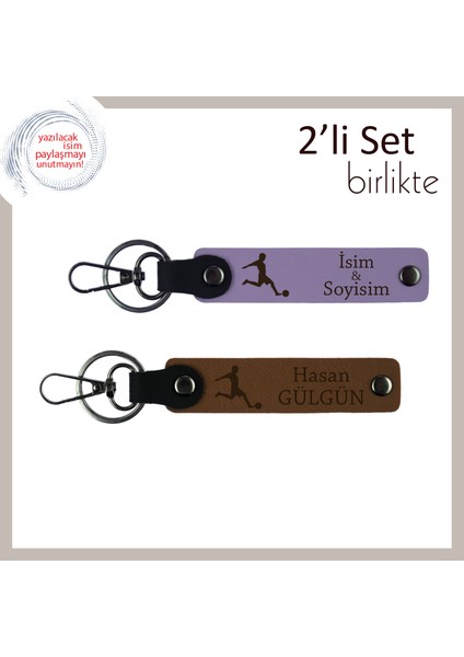 Erkek Çocuğa Yazı Eklenebilir Özel Anahtarlık, Futbol Topuna Vuruş Desenli Hediye, Mor-Açık Kahve