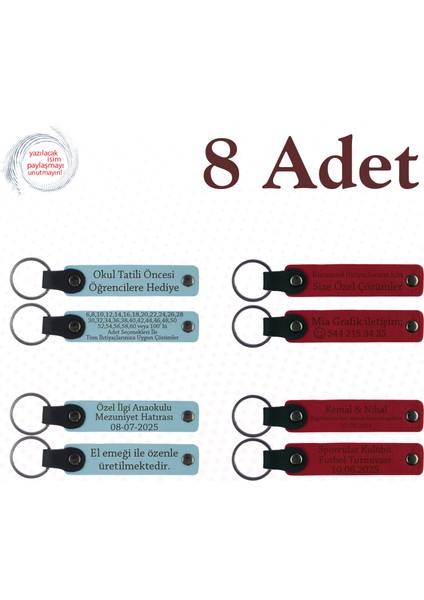Gök Mavi & Kırmızı, 8’li Set, Üzerine Isim Yazılabilen Deri Hatıra, Öğretmenden Mezun Olan Miniklere