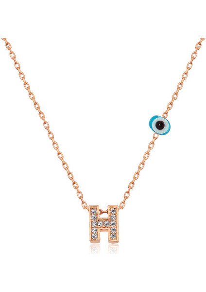 Gümüş Rose 3 Boyutlu Nazarlı Harf Bayan Kolye