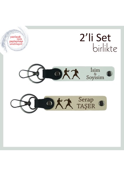 Şampiyon Ruhu Taşıyan, Kırmızı Boks Eldiveni Desenli, Kişisel Anahtarlık Takımı, Beyaz-Sütlü Kahve