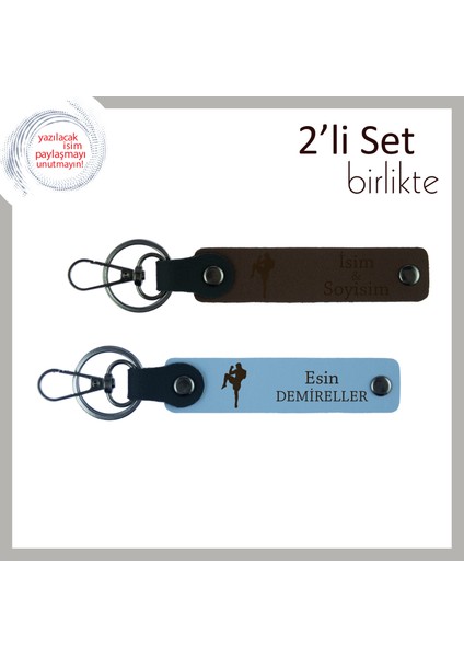 Erkek Sevgiliye Boks Temalı Tarz Sahibi Hediye, Yazı Eklenebilir Deri Anahtarlık, Koyu Kahve-G Mavi