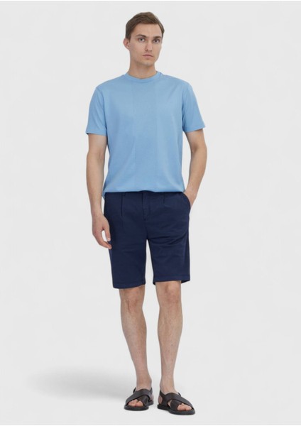 Açık Mavi Jakarlı Bisiklet Yaka %100 Pamuk T-Shirt fiyatları