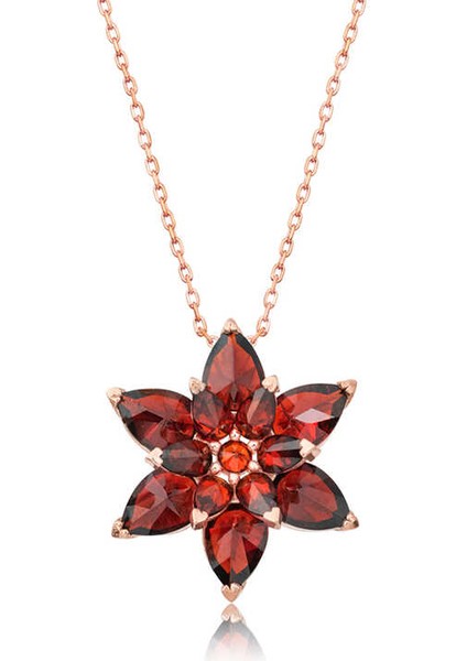 Gümüş Rose Kırmızı Lotus Çiçeği Kolye