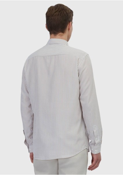 Bej Çizgili Casual Fit Dokuma Casual Gömlek indirimleri