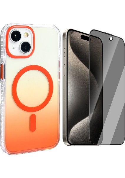 iPhone 13 Kılıf M-safe Şarj Özellikli Transparan Renk Geçişli Zore Toros Kapak + Hayalet Ekran Koruyucu