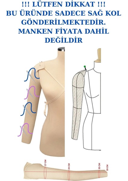 Sünger Komple Iğne Batabilen Seyyar Sağ Taraf 36/38/40 Beden Uyumlu Prova Mankeni Kolu modelleri