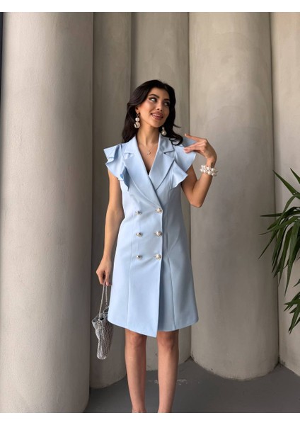 Kadın Kruvaze Yaka Fırfır Detaylı Elbise