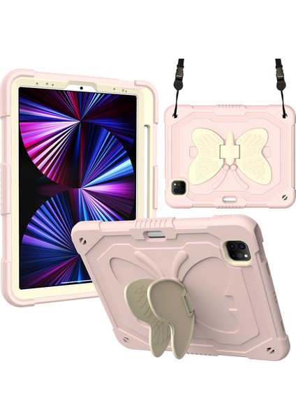 iPad Pro 2018/20/21(11INCH), Çocuklar Için Darbeye Dayanıklı Çocuk Kelebek Kapak, Eva Koruyucu Kılıf-Pembe (Yurt Dışından)