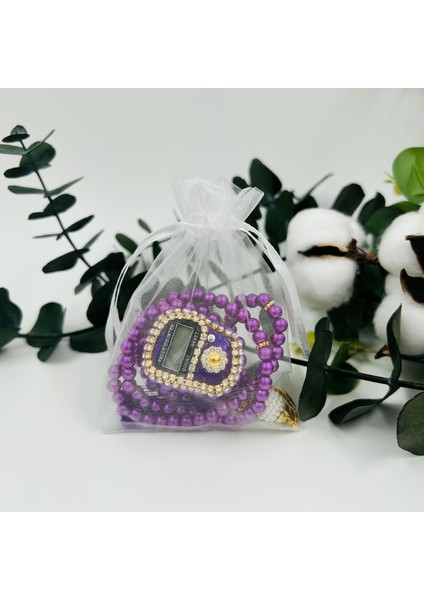 10 Adet Hediyelik Tül Keseli Inci Tesbih ve Taşlı Zikirmatik (Mevlid-Hac-Umre-Sünnet)