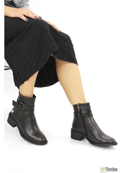 Mammimia Kadın Hakiki Deri Ortopedik Klasik Tarz Alçak Topuklu Bot M26/KB8075