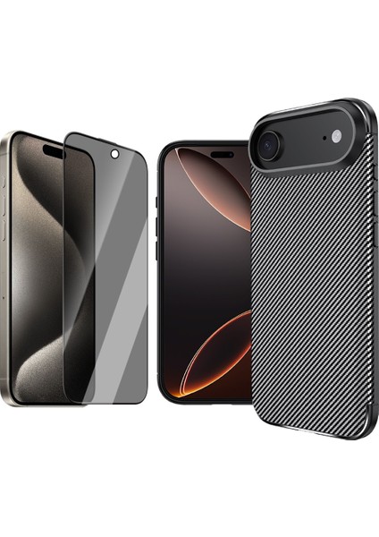 iPhone 17 Air Kılıf Zore Negro Silikon Kapak + Hayalet Cam Ekran Koruyucu