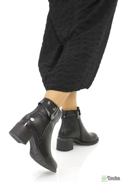 Mammimia Kadın Hakiki Deri Ortopedik Fermuarlı Klasik Kalın Topuklu Bot M26/KB8430