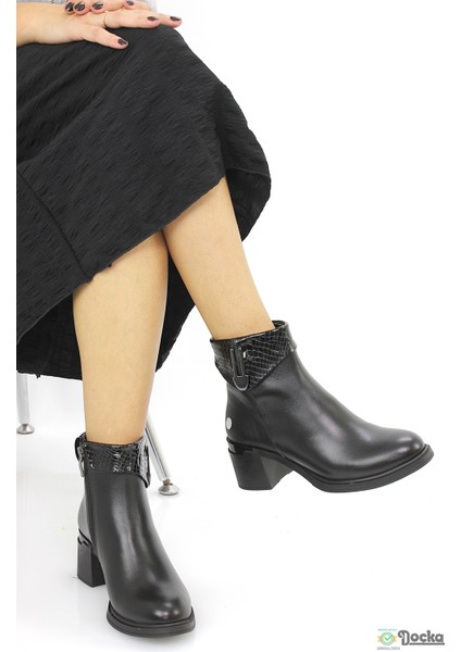 Mammimia Kadın Hakiki Deri Ortopedik Fermuarlı Klasik Kalın Topuklu Bot M26/KB8430 indirimleri