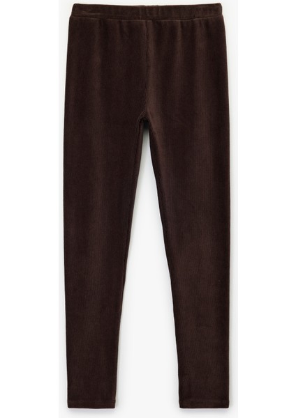 Beli Lastikli Yüksek Bel Basic Kadife Tayt