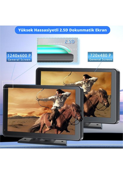Teknomie Kare Taşınabilir Carplay & Android Auto Dokunmatik Ekran – 4K Ön + 1080P Arka Kamera, Gps, Sesli Komut, Fm/aux, Tüm Araçlarla Uyumlu fırsatları