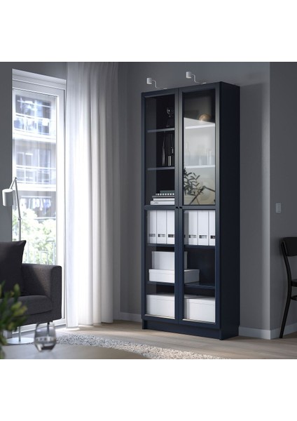 Cam Kapaklı Kitaplık, Koyu Mavi, 80X30X202 cm fiyatları