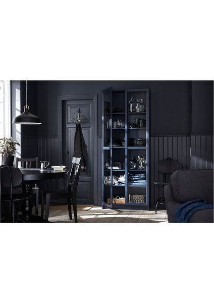 Cam Kapaklı Kitaplık, Koyu Mavi, 80X30X202 cm modelleri