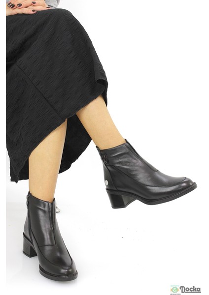 Mammimia Kadın Hakiki Deri Ortopedik Klasik Kalın Topuklu Bot M26/KB1910