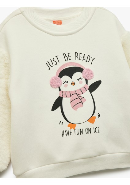 Penguen Baskılı Uzun Kollu Bisiklet Yaka Pamuklu Sweatshirt modelleri
