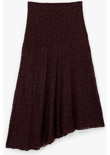 Asimetrik Kesim Yüksek Bel Midi Dantel Etek