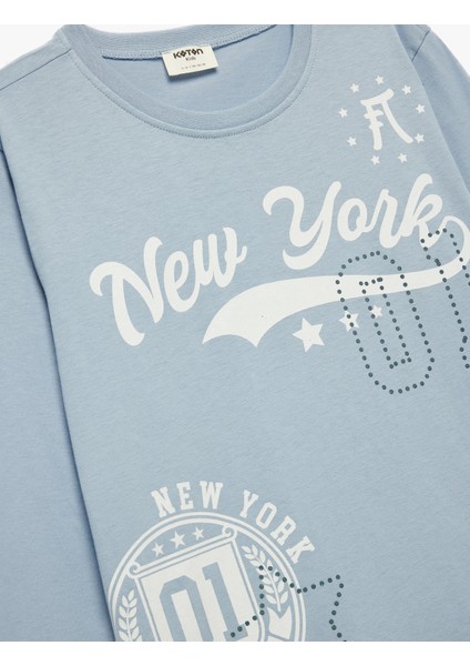 Bisiklet Yaka Pamuklu Baskılı Uzun Kollu Tişört modelleri