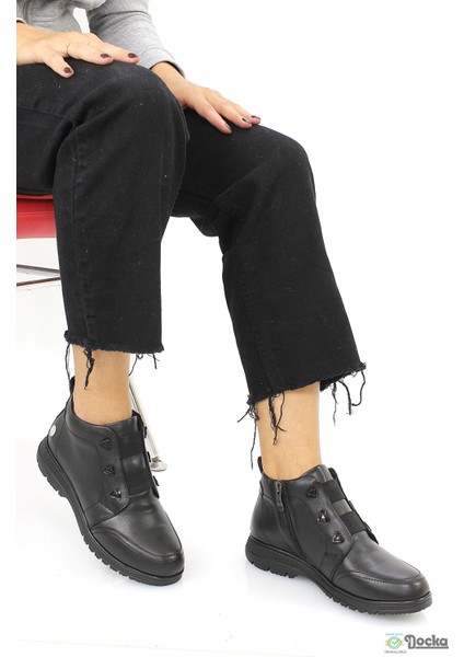 Mammimia Kadın Hakiki Deri Ortopedik Bağcıksız Kısa Bot M26/KB1730