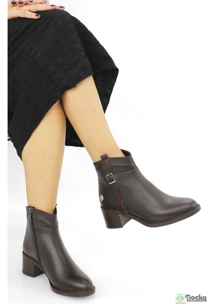 Mammimia Kadın Hakiki Deri Ortopedik Klasik Kalın Topuklu Bağcıksız Bot M26/KB8025