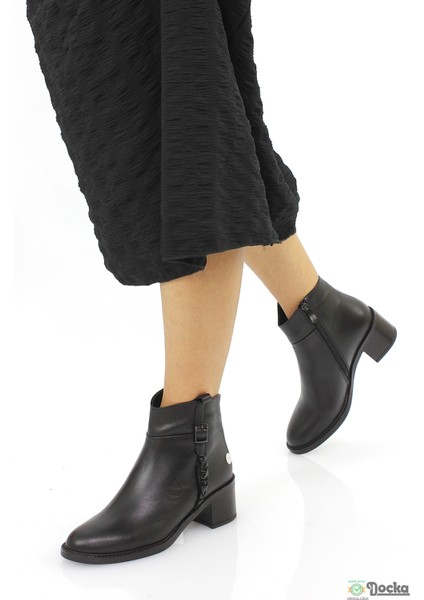 Mammimia Kadın Hakiki Deri Ortopedik Klasik Kalın Topuklu Bağcıksız Bot M26/KB8025