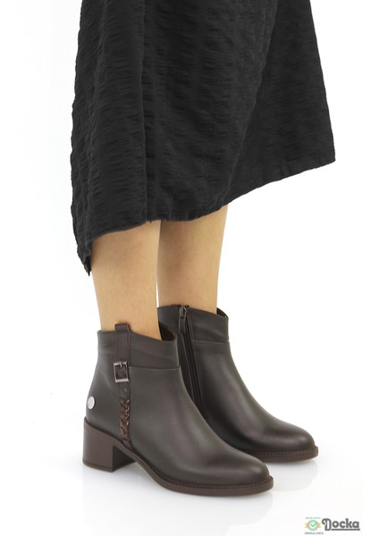 Mammimia Kadın Hakiki Deri Ortopedik Klasik Kalın Topuklu Bağcıksız Bot M26/KB8025