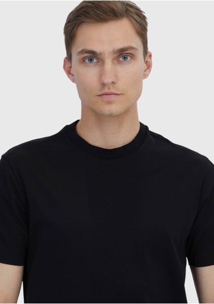 Siyah Jakarlı Bisiklet Yaka %100 Pamuk T-Shirt modelleri