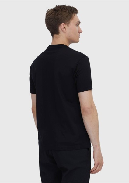 Siyah Jakarlı Bisiklet Yaka %100 Pamuk T-Shirt indirimleri