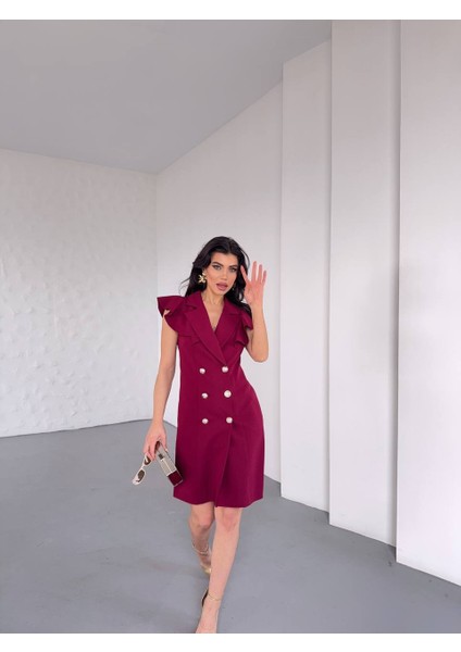 Kadın Kruvaze Yaka Fırfır Detaylı Elbise