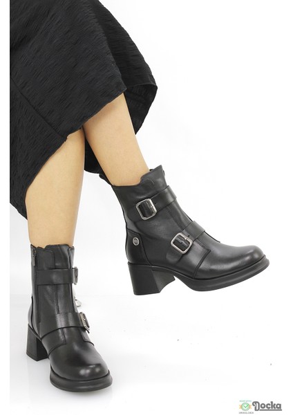 Mammimia Kadın Hakiki Deri Ortopedik Klasik Kalın Topuklu Spor Tarz Bot M26/KB8570