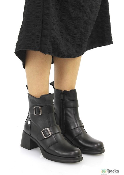 Mammimia Kadın Hakiki Deri Ortopedik Klasik Kalın Topuklu Spor Tarz Bot M26/KB8570