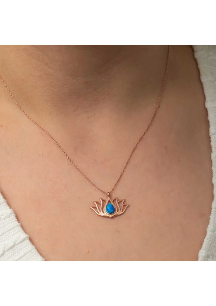 Gümüş Opal Taşlı Rose Lotus Çiçeği Kolye indirimleri