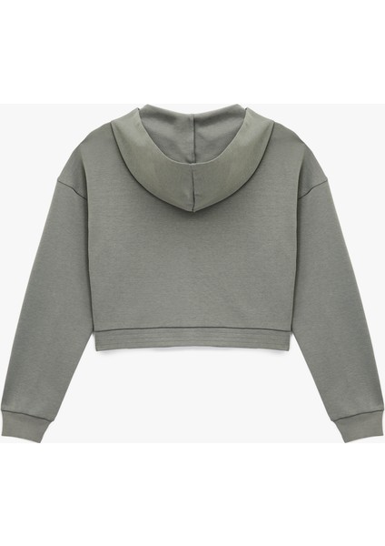 Rahat Kalıp Kanguru Cepli Fermuarlı Yıkamalı Kapüşonlu Crop Sweatshirt fiyatları
