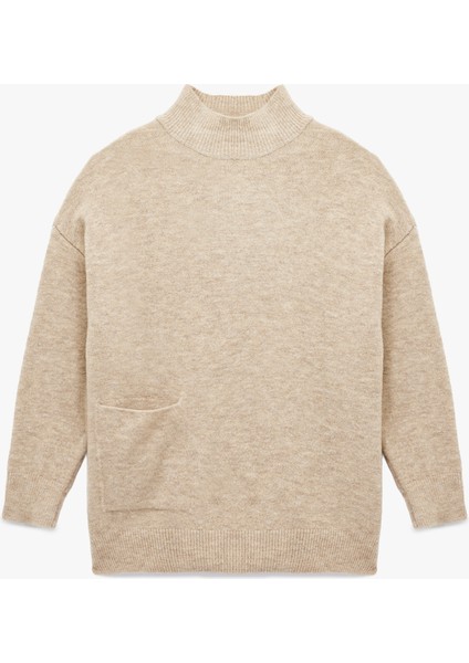 Dik Yaka Uzun Kollu Cep Detaylı Oversize Triko Tunik fırsatları