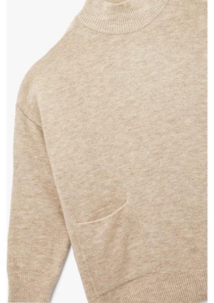 Dik Yaka Uzun Kollu Cep Detaylı Oversize Triko Tunik