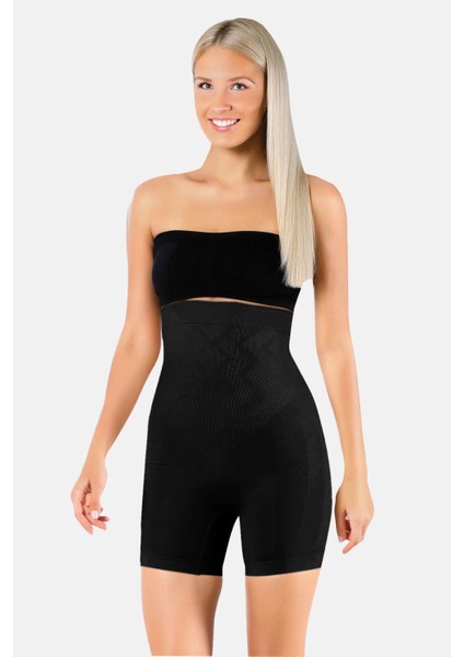 Kadın Paçalı Mideli Toparlayıcı Korse – Siyah & Ten | Vücut Şekillendirici Iç Giyim