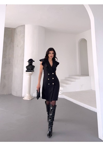 Kadın Kruvaze Yaka Fırfır Detaylı Elbise indirimleri